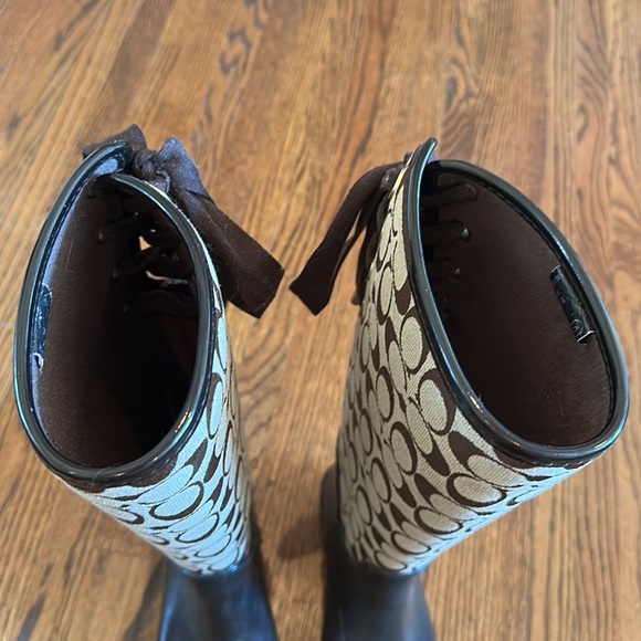 Coach Tristee Rainboots Lace-up Size 6B Brown - Picture 5 of 10